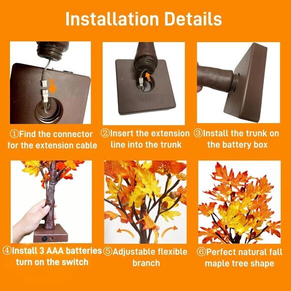2 Pack Lighted Fall Maple Tree for Fall Decorations USB & Battery Operated - Picture 5 of 6